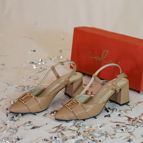 LV Buckled Block Heel Sling Back