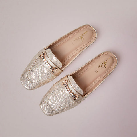 Glitter Buckles Mule - Beige