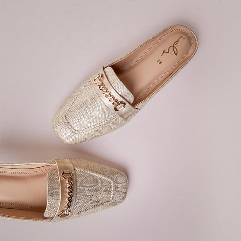 Glitter Buckles Mule - Beige