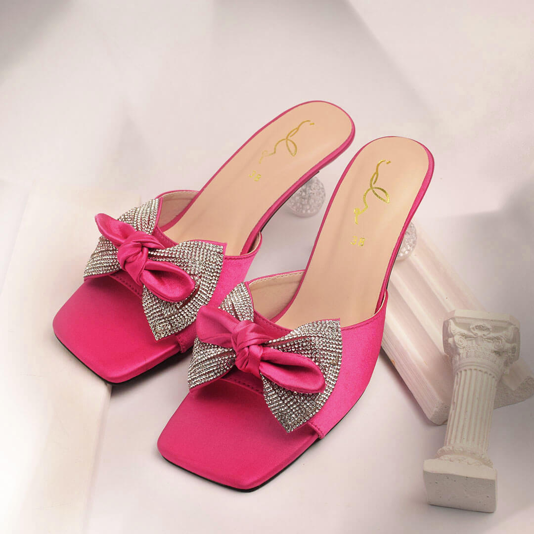 Satin Bow Decore Transparent Heel